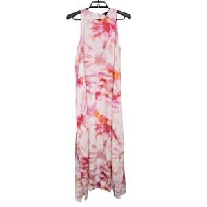 Ann Taylor Maxi Dress Tie Dye Size Medium Petite Pink Sleeveless Viscose
